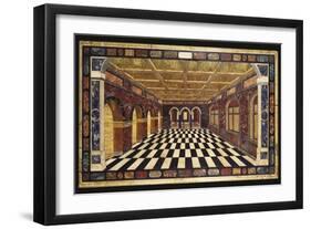 An Italian Pietre Dure Inlaid Marble Table Top Depicting an Interior Scene of a Receding Arcaded Ga-null-Framed Giclee Print