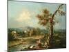 An Italianate River Landscape with Travellers-Francesco Zuccarelli-Mounted Giclee Print