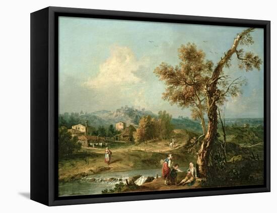 An Italianate River Landscape with Travellers-Francesco Zuccarelli-Framed Stretched Canvas