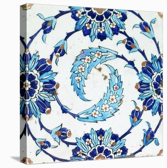 An Iznik Pottery Tile, with a Spiralling Floral Motif, Early 17th Century-null-Stretched Canvas