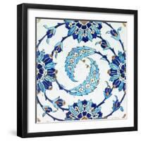 An Iznik Pottery Tile, with a Spiralling Floral Motif, Early 17th Century-null-Framed Giclee Print