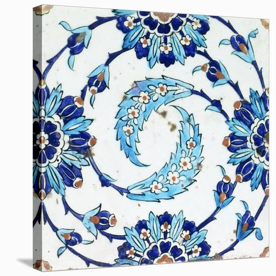 An Iznik Pottery Tile, with a Spiralling Floral Motif, Early 17th Century-null-Stretched Canvas