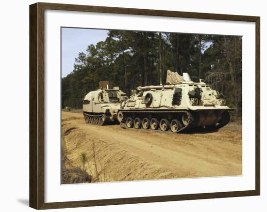 An M-88 Recovery Vehicle Begins to Tow an M992 Field Artillery Ammunition Supply Vehicle-Stocktrek Images-Framed Photographic Print