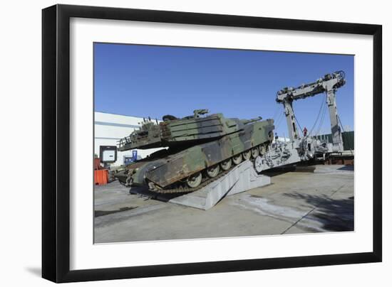 An M1A1 Abrams Tank Drives over an Advanced Light-Weight Ramp-null-Framed Photographic Print