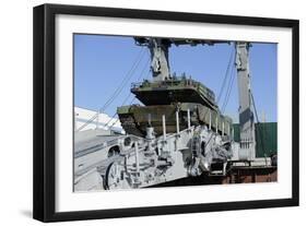 An M1A1 Abrams Tank Drives over an Advanced Light-Weight Ramp-null-Framed Photographic Print