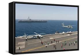 An Mh-60R Sea Hawk Helicopter Launches from USS Harry S. Truman-null-Framed Stretched Canvas