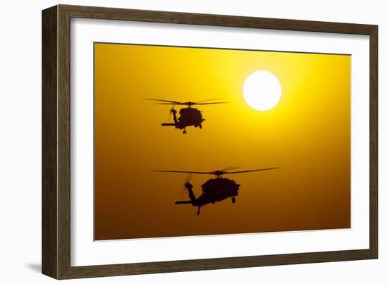 An Mh-60S Knighthawk and Mh-60R Sea Hawk at Sunset-null-Framed Photographic Print