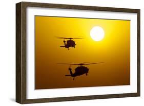 An Mh-60S Knighthawk and Mh-60R Sea Hawk at Sunset-null-Framed Photographic Print