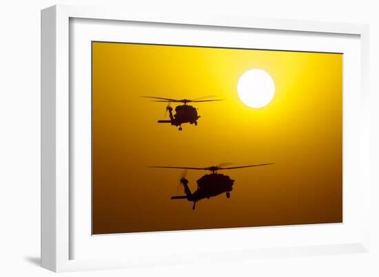 An Mh-60S Knighthawk and Mh-60R Sea Hawk at Sunset-null-Framed Photographic Print