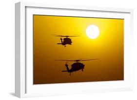 An Mh-60S Knighthawk and Mh-60R Sea Hawk at Sunset-null-Framed Photographic Print