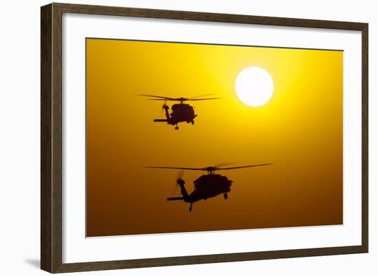 An Mh-60S Knighthawk and Mh-60R Sea Hawk at Sunset-null-Framed Photographic Print