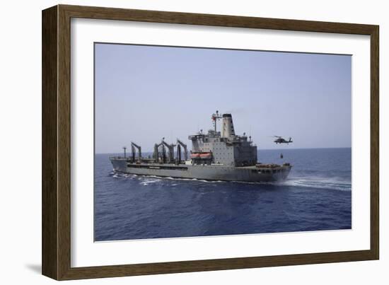 An Mh-60S Sea Hawk Conducts a Vertical Replenishment with USNS Laramie-null-Framed Photographic Print