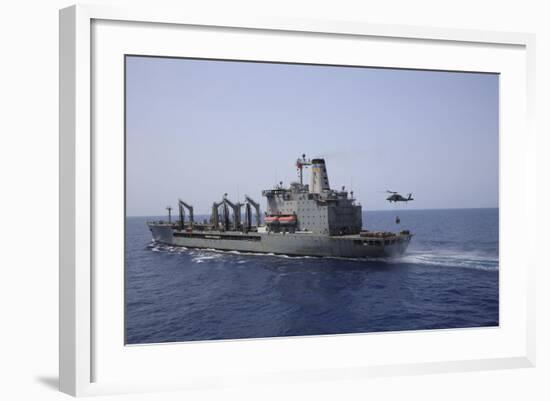 An Mh-60S Sea Hawk Conducts a Vertical Replenishment with USNS Laramie-null-Framed Photographic Print