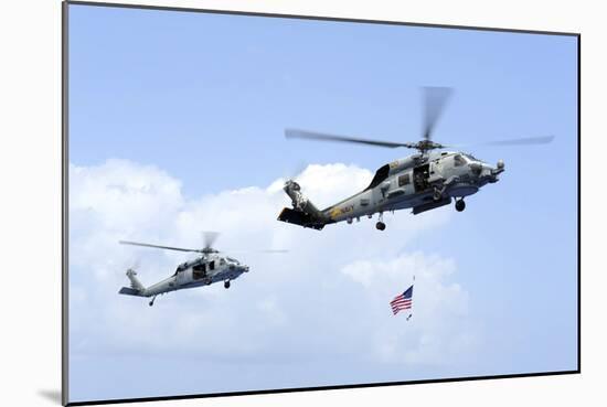 An Mh-60S Sea Hawk Helicopter Follows Behind an Mh-60R Sea Hawk-null-Mounted Photographic Print