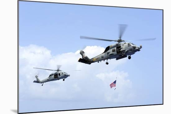 An Mh-60S Sea Hawk Helicopter Follows Behind an Mh-60R Sea Hawk-null-Mounted Photographic Print