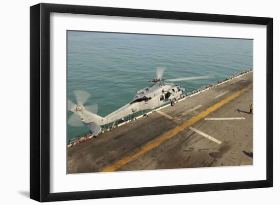 An Mh-60S Sea Hawk Lands on the Flight Deck of USS Bonhomme Richard-null-Framed Photographic Print