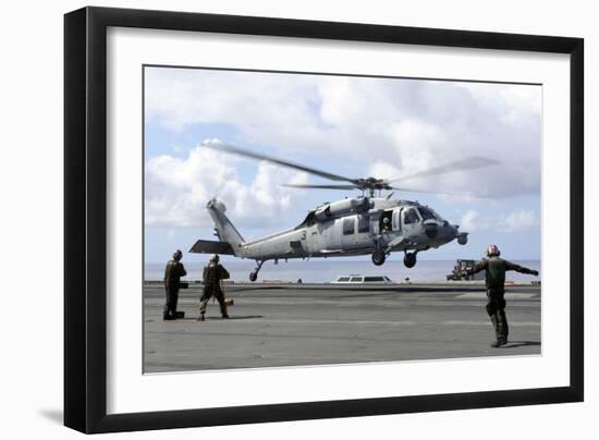 An Mh-60S Sea Hawk Lands on the Flight Deck of USS John C. Stennis-null-Framed Premium Photographic Print
