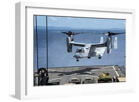 An MV-22 Osprey Lands on the Flight Deck of USS Germantown-null-Framed Photographic Print