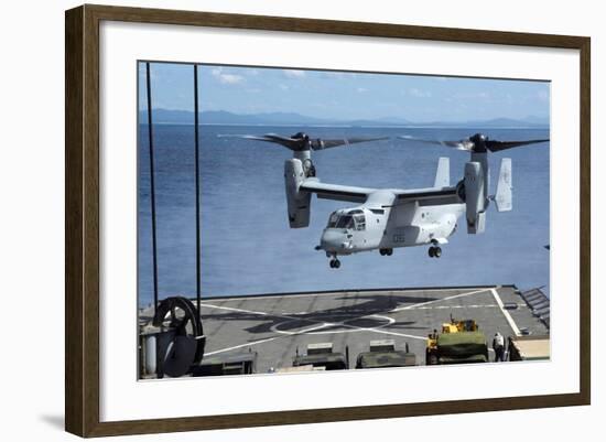 An MV-22 Osprey Lands on the Flight Deck of USS Germantown-null-Framed Photographic Print
