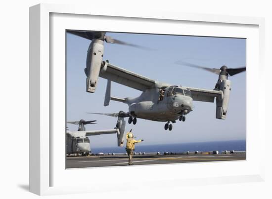 An MV-22 Osprey Takes Off from the Amphibious Assault Ship USS Kearsarge-null-Framed Photographic Print