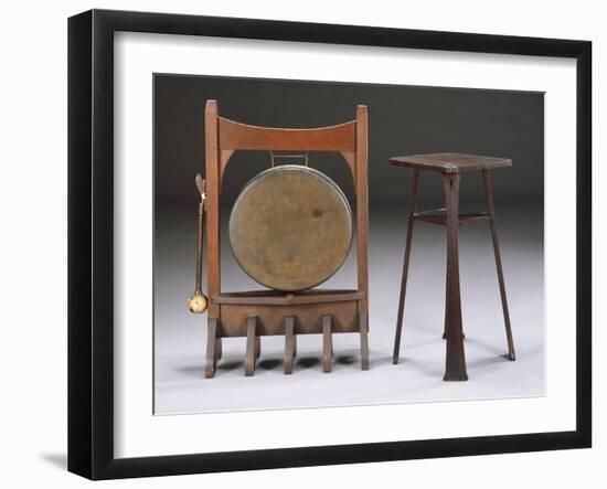 An Oak and Bronze Dinner Gong, Circa 1902, a Rare Oak Drink Stand, Model 9929, Circa 1901-Dirk Van Erp-Framed Giclee Print