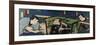 An Oban Triptych Depicting a Nocturnal Scene with Three Actors before a Pal-Toyohara Kunichika-Framed Premium Giclee Print