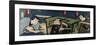 An Oban Triptych Depicting a Nocturnal Scene with Three Actors before a Pal-Toyohara Kunichika-Framed Premium Giclee Print