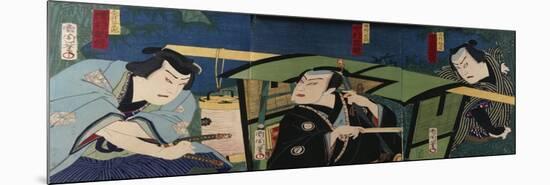 An Oban Triptych Depicting a Nocturnal Scene with Three Actors before a Pal-Toyohara Kunichika-Mounted Premium Giclee Print