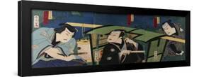 An Oban Triptych Depicting a Nocturnal Scene with Three Actors before a Pal-Toyohara Kunichika-Framed Giclee Print