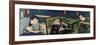 An Oban Triptych Depicting a Nocturnal Scene with Three Actors before a Pal-Toyohara Kunichika-Framed Giclee Print