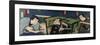 An Oban Triptych Depicting a Nocturnal Scene with Three Actors before a Pal-Toyohara Kunichika-Framed Giclee Print