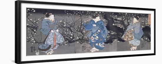 An Oban Triptych Depicting a Nocturnal Scene with Three Bijin-Kuniyoshi Utagawa-Framed Giclee Print