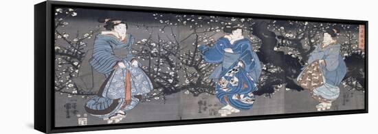 An Oban Triptych Depicting a Nocturnal Scene with Three Bijin-Kuniyoshi Utagawa-Framed Stretched Canvas