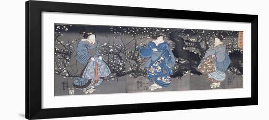 An Oban Triptych Depicting a Nocturnal Scene with Three Bijin-Utagawa Kuniyoshi-Framed Giclee Print