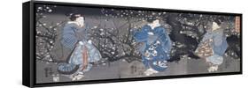 An Oban Triptych Depicting a Nocturnal Scene with Three Bijin-Utagawa Kuniyoshi-Framed Stretched Canvas