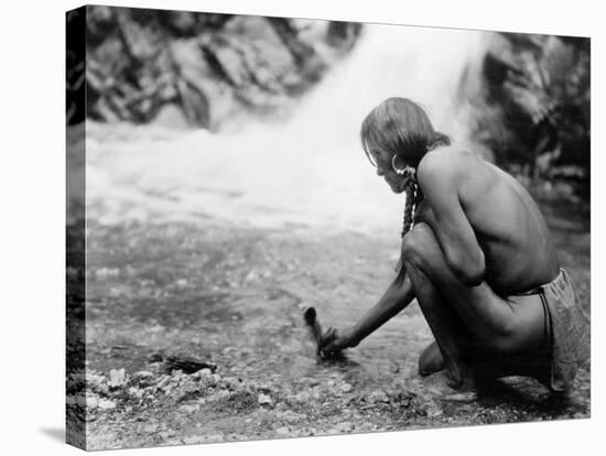 An Offering at the Waterfall, Nambe Indian-Edward S^ Curtis-Stretched Canvas