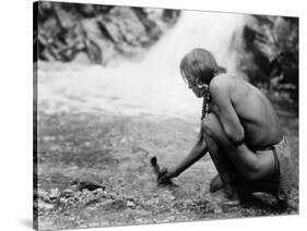 An Offering at the Waterfall, Nambe Indian-Edward S^ Curtis-Stretched Canvas