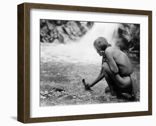 An Offering at the Waterfall, Nambe Indian-Edward S^ Curtis-Framed Photo