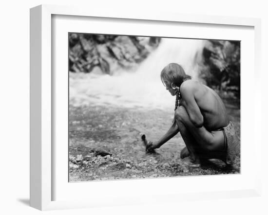 An Offering at the Waterfall, Nambe Indian-Edward S^ Curtis-Framed Photo