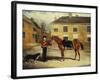 An Officer of the 6th Dragoon Guards, Caribineers with His Mount in the Barrack's Stable Yard-John Frederick Herring II-Framed Giclee Print