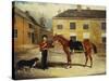 An Officer of the 6th Dragoon Guards, Caribineers with His Mount in the Barrack's Stable Yard-John Frederick Herring II-Stretched Canvas