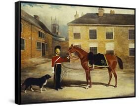 An Officer of the 6th Dragoon Guards, Caribineers with His Mount in the Barrack's Stable Yard-John Frederick Herring II-Framed Stretched Canvas