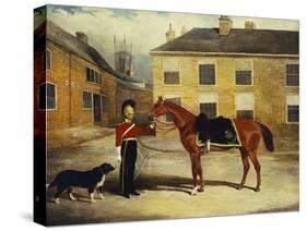 An Officer of the 6th Dragoon Guards, Caribineers with His Mount in the Barrack's Stable Yard-John Frederick Herring II-Stretched Canvas