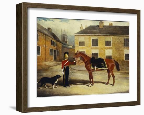 An Officer of the 6th Dragoon Guards, Caribineers with His Mount in the Barrack's Stable Yard-John Frederick Herring II-Framed Giclee Print