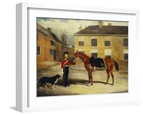 An Officer of the 6th Dragoon Guards, Caribineers with His Mount in the Barrack's Stable Yard-John Frederick Herring II-Framed Giclee Print