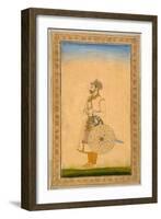 An Officer, Standing, with Sword and Shield, from the Small Clive Album, C.1600-Mughal-Framed Giclee Print