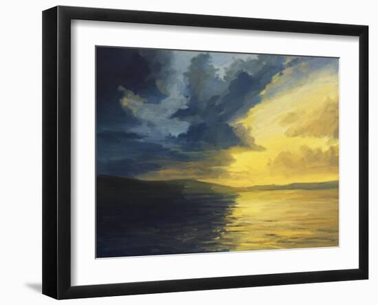 An Oil Painting on Canvas of a Dramatic High Contrast Sunset Sea View. A Battle between the Warm Li-Kiril Stanchev-Framed Art Print