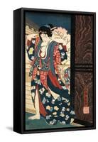 An Oiran with a Paper Kerchief in Her Mouth Advances Toward the Left-Yoshitoshi Taiso-Framed Stretched Canvas