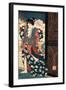 An Oiran with a Paper Kerchief in Her Mouth Advances Toward the Left-Yoshitoshi Taiso-Framed Art Print
