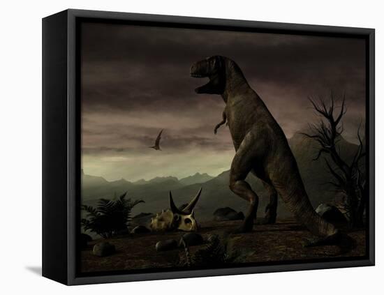 An Old-Fashioned Depiction of Tyrannosaurus Rex in Upright Stance-null-Framed Stretched Canvas